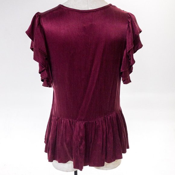 Neiman Marcus M Silky Ruffle Babydoll Blouse Red - Picture 5 of 10
